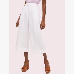 Kate Spade White Wide-Leg linen blend Cropped Pants